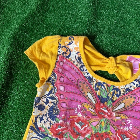 Sugar Tart Short Sleeve Mustard Multicolor Butterfly Cute Top Shirt Size M 10-12 - Picture 5 of 14